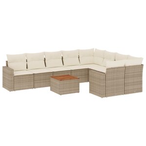 vidaXL Salon de jardin avec coussins 10 Pièces beige résine tressée