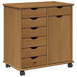vidaXL Cabinet roulant avec roue Marron miel 63 5 x 39 x 65 5 cm