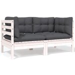 vidaXL Canapé 2 places de jardin et coussins Blanc Bois de pin solide