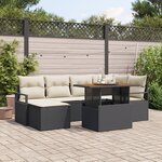 Ensemble de Canapé de Jardin 7 Pièces avec Coussins Rotin Noir Poly
