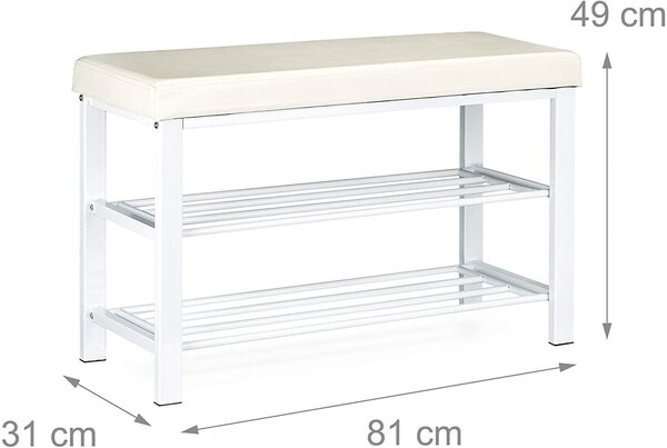 Banc de rangement à chaussures meuble assise tabouret en synthétique 2 niveaux blanc 13_0000360_2