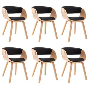 vidaXL Chaises à manger lot de 6 noir bois courbé et similicuir