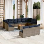 vidaXL Salon de jardin avec coussins 14 Pièces gris résine tressée