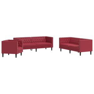 vidaXL Ensemble de canapés Chesterfield 3Pièces rouge bordeaux similicuir