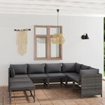 vidaXL Salon de jardin 8 Pièces avec coussins Résine tressée Gris