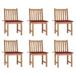 vidaXL Chaises de jardin lot de 6 avec coussins Bois de teck massif