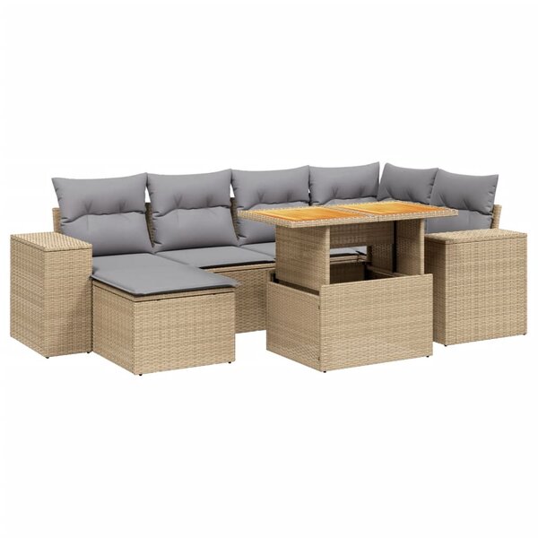 vidaXL Salon de jardin avec coussins 7 Pièces beige résine tressée