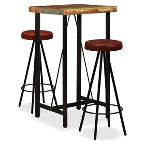 vidaXL Ensemble de bar 3 Pièces Bois massif recyclé et cuir véritable