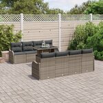 Ensemble de Canapés de Jardin 9 Pièces avec Coussins Gris Poly Rattan