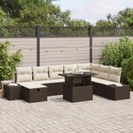 vidaXL Ensemble de canapé de jardin 9 pièces avec coussins Marron Poly Rotin