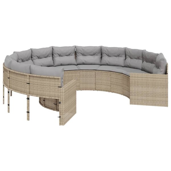 vidaXL Canapé de jardin avec coussins rond beige résine tressée
