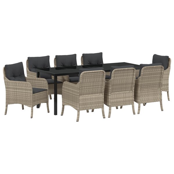 vidaXL Ensemble de repas de jardin 9 pièces avec coussins Gris clair Poly Rattan