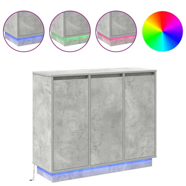 vidaXL Buffet LED Gris béton 90 x 32 x 75 cm Bois d'ingénierie