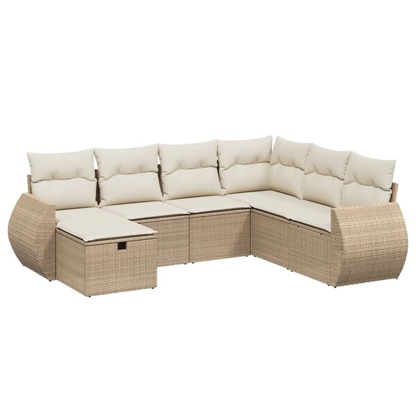 vidaXL Salon de jardin avec coussins 7 Pièces beige résine tressée
