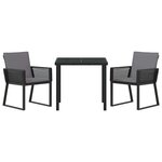 vidaXL Ensemble de salle à manger pour jardin 3 Pièces Noir Poly rotin