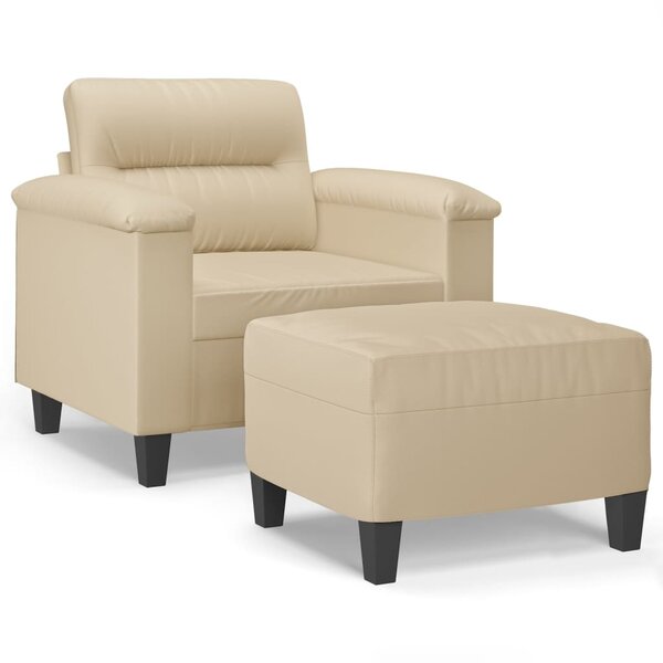 vidaXL Fauteuil avec repose-pied Crème 60 cm Tissu microfibre