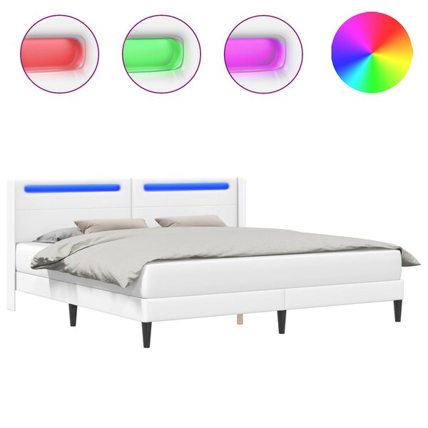 vidaXL Cadre de lit avec bandes LED Blanc 200 x200 cm Simili cuir