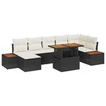 vidaXL Ensemble de salle à manger de jardin 8 pièces avec coussins en rattan poly noir acacia