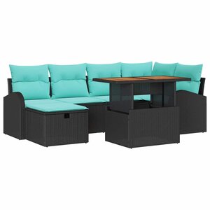vidaXL Ensemble de canapé de jardin 7 Pièces Noir polyrotin