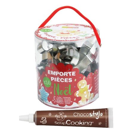 Seau de 18 emporte-pièces en inox Noël + 1 Stylo chocolat