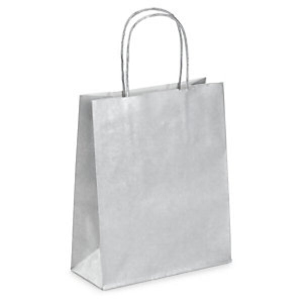 Mini sac kraft argent à poignées torsadées 18x22x8 cm