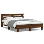 vidaXL Cadre de lit avec LED sans matelas chêne marron 135x190 cm