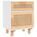 vidaXL Tables de chevet 2Pièces Blanc Bois de pin massif et rotin naturel