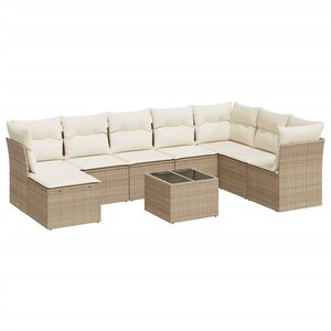 vidaXL Salon de jardin avec coussins 9 Pièces beige résine tressée