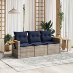 vidaXL Salon de jardin avec coussins 3 Pièces gris résine tressée