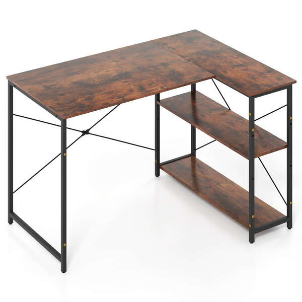 Bureau d'angle réversible 118 x 86 x 74 cm avec espace de rangement optimisé et confort ergonomique en bois manufacturé marron rustique 20_0010873