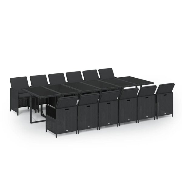 vidaXL Ensemble à dîner de jardin coussins 13 Pièces Résine tressée Noir