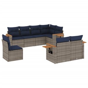 vidaXL Salon de jardin 8 Pièces avec coussins gris résine tressée