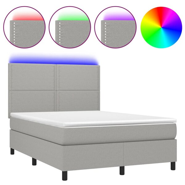 vidaXL Sommier à lattes de lit et matelas et LED Gris clair 140x190 cm
