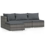vidaXL Salon de jardin 4 Pièces avec coussins Gris Résine tressée