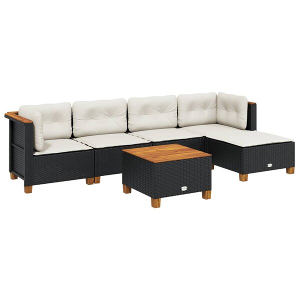 vidaXL Salon de jardin 6 Pièces avec coussins noir résine tressée