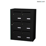 Bloc collectif Leabox 2x3 grade 3 simple face intérieur mural noir 9005 finition brillante