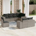 vidaXL Salon de jardin 8 Pièces avec coussins gris résine tressée