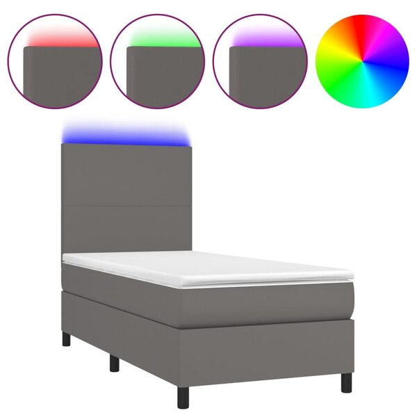 vidaXL Sommier à lattes de lit avec matelas et LED Gris 100x200 cm
