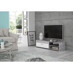 Meuble TV - Contemporain - Panneau de particules - Blanc/Béton Gris Clair - L 120 x P 42,1 x H 31,8 cm - PILVI