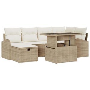 vidaXL Ensemble de canapé de jardin 7 Pièces Beige Poly rotin