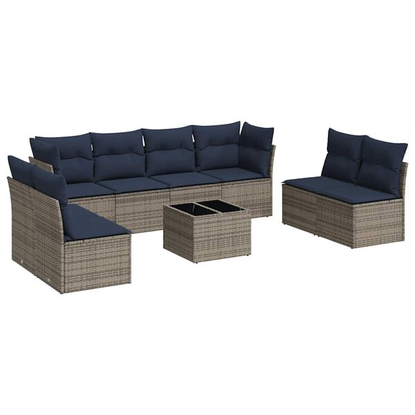 vidaXL Salon de jardin 9 Pièces avec coussins gris résine tressée