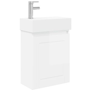 vidaXL Meuble de salle de bain avec robinet Blanc brillant
