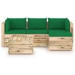 vidaXL Salon de jardin 5 Pièces avec coussins Bois imprégné de vert