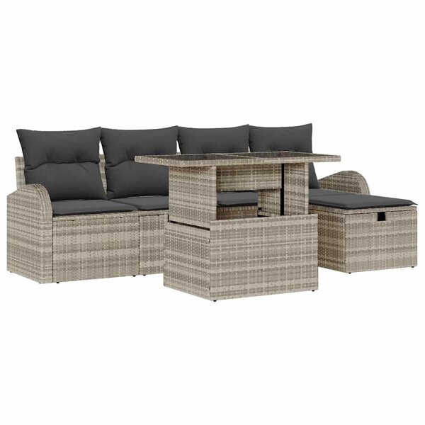 vidaXL Ensemble de canapé de jardin 6 Pièces Gris clair Poly rotin