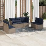 vidaXL Salon de jardin 7 Pièces avec coussins gris résine tressée