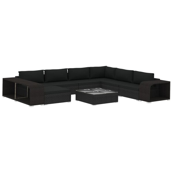 Vidaxl salon de jardin 10 pièces avec coussins résine tressée noir