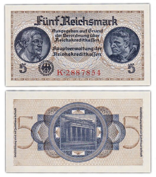 Billet de collection 5 reichsmark 1940 allemagne - neuf - p138a - reichskreditkasse