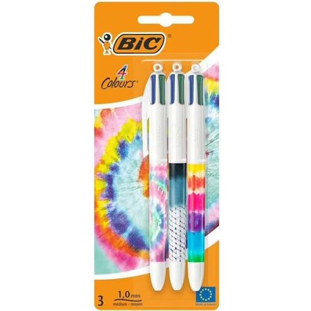 Blister 3 stylos 4 colours®decor pointe moyenne - 4 couleurs classiques bic