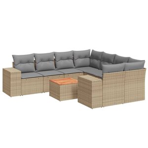 vidaXL Salon de jardin avec coussins 9 Pièces beige résine tressée