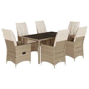vidaXL Ensemble à manger de jardin et coussins 7 Pièces beige poly rotin